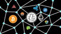 Litecoin Black Background, Cryptocurrency Blockchain Network