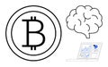 Cryptocurrency Concept with Bitcoin Symbol, Analytics, and Brain for Digital Innovation Royalty Free Stock Photo