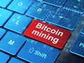 Cryptocurrency concept: Bitcoin Mining on computer keyboard background Royalty Free Stock Photo