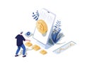 Cryptocurrency concept 3d isometric web scene. Vector illustration