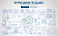 Cryptocurrency concept hand drawn doodle designs like: blockchains, software wallet etc Royalty Free Stock Photo
