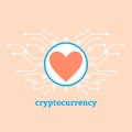 Cryptocurrency concept heart sign in circle Royalty Free Stock Photo