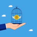 Cryptocurrency control. Confine or lock digital coins in a birdcage. concept of finance and investment