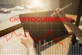 Cryptocurrency crisis on virtual screen. Bitcoin and Ethereum falls. Royalty Free Stock Photo