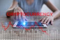 Cryptocurrency crisis on virtual screen. Bitcoin and Ethereum falls. Royalty Free Stock Photo