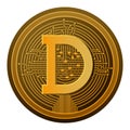 Cryptocurrency dogecoin coin with circuit lines