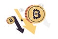 Cryptocurrency downward arrow and coin flat vector.