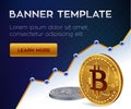 Cryptocurrency editable banner template. Bitcoin. 3D isometric Physical bit coin. Golden and silver bitcoins. Vector illustration.