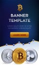 Cryptocurrency editable banner template. Bitcoin, Ethereum, Ripple. 3D isometric Physical coins. Golden bitcoin coin and