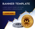 Cryptocurrency editable banner template. Nem. 3D isometric Physical bit coin. Golden and silver Monero coins. Stock