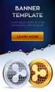 Cryptocurrency editable banner template. Ripple. 3D isometric Physical bit coin. Golden and silver Ripple coins. Stock vector illu