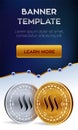 Cryptocurrency editable banner template. Steem. 3D isometric Physical bit coin. Golden and silver Steem coins. Stock