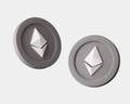 Cryptocurrency Ethereum coins from different viewes on white background. 3d render illustration with soft lights.