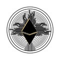 Cryptocurrency etherum coin with circuit lines Royalty Free Stock Photo