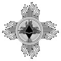 Cryptocurrency etherum coin with circuit lines Royalty Free Stock Photo