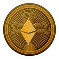 Cryptocurrency etherum coin with circuit lines Royalty Free Stock Photo