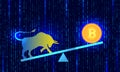 Cryptocurrency exchange bull market concept. Bitcoin bull and BTC Royalty Free Stock Photo