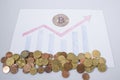 Cryptocurrency, financial graphic with bitcoins and euro coins