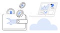 Digital Wallet with Cryptocurrency and Cloud Analytics on Laptop Display Royalty Free Stock Photo