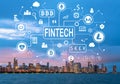 Cryptocurrency fintech theme with downtown Chicago