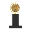Cryptocurrency Golden Bitcoin Coin Award Trophy. 3d Rendering