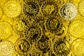 Cryptocurrency golden bitcoins coin as background. Digital curre