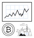 Cryptocurrency growth analysis with industrial mining and progress chart Royalty Free Stock Photo