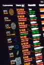 Cryptocurrency grpahic exchange on screen