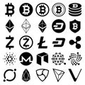 Cryptocurrency icons. Vector illustrations.