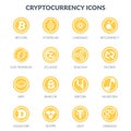 Cryptocurrency icons on white background.