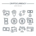Cryptocurrency line icon collection.