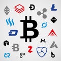 Cryptocurrency Logo Business Money Bitcoin Cash Litecoin Ethereum Monero Ripple Zcash Dash Stratis Vector