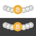 Cryptocurrency logo coin set - bitcoin on black and white background