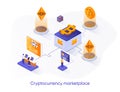 Cryptocurrency marketplace isometric web banner