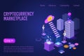 Cryptocurrency marketplace landing page isometric vector template