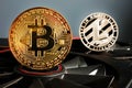 Cryptocurrency Mining. Bitcoin BTC And Litecoin LTC Coins.