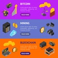 Cryptocurrency Mining Blockchain 3d Banner Horizontal Set Isometric View. Vector Royalty Free Stock Photo