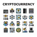 cryptocurrency mining blockchain icons set vector