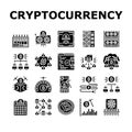 cryptocurrency mining blockchain icons set vector