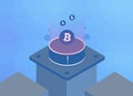 Cryptocurrency mining and Blockchain techology isometric concept. Digital money vector illustration. Bitcoin, Litecoin, Royalty Free Stock Photo