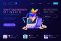 Cryptocurrency mining concept in flat cartoon design for homepage layout. Crypto business on mining farm and equipment for Royalty Free Stock Photo