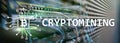 Cryptocurrency mining concept on server room background. Web site header wallpaper Royalty Free Stock Photo