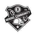 Cryptocurrency mining emblem isolated on white background. Design elements for logo,label, emblem, sign.