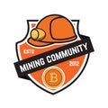 Cryptocurrency mining emblem isolated on white background. Design elements for logo,label, emblem, sign.