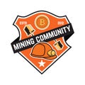 Cryptocurrency mining emblem isolated on white background. Design elements for logo,label, emblem, sign.