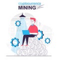 Cryptocurrency mining isolated cartoon concept. Man makes digital money in crypto business, people scene in flat design. Vector Royalty Free Stock Photo