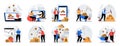 Cryptocurrency mining web concept with people scenes mega set in flat design. Bundle of character situations with make