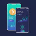 Cryptocurrency Mobile App Interface Design with Bitcoin and Financial Data Royalty Free Stock Photo