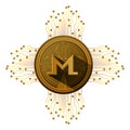 Cryptocurrency monero coin with circuit lines