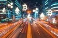 Cryptocurrency with motion blurred traffic